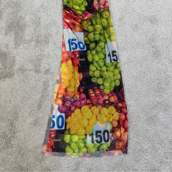 Zara Ruched Mesh Maxi Dress Strappy Sleeveless Fruit Stand Print Colorful Size S - Picture 9 of 14